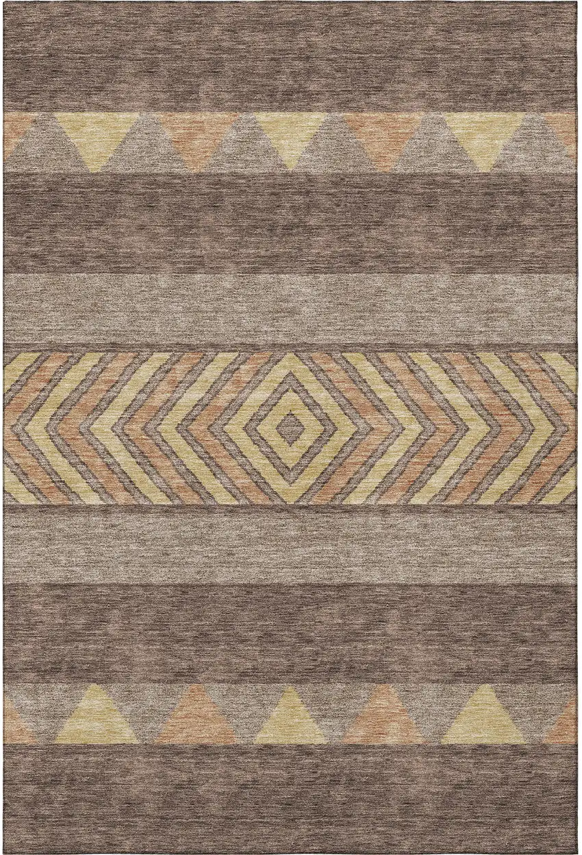Brown Wheat And Copper Southwestern Washable Area Rug With UV Protection Photo 3
