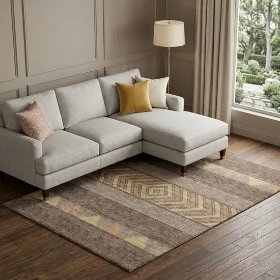 Brown Wheat And Copper Southwestern Washable Area Rug With UV Protection Photo 1
