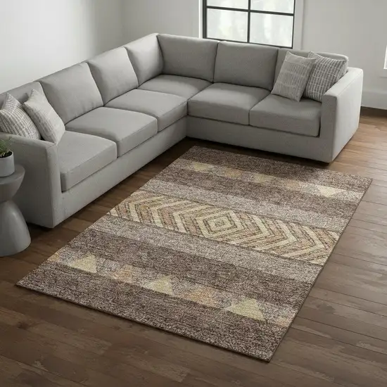 Brown Wheat And Copper Southwestern Washable Area Rug With UV Protection Photo 2