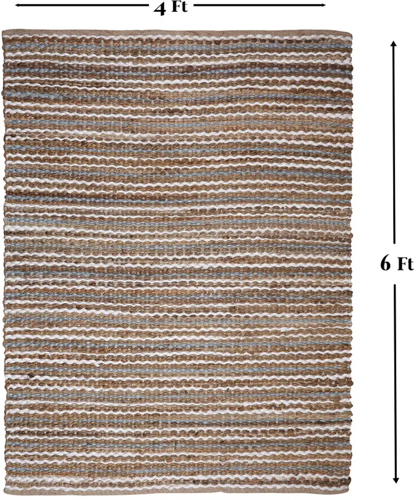 Brown White And Gray Jute Striped Hand Woven Area Rug Photo 5