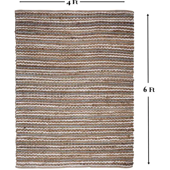 Brown White And Gray Jute Striped Hand Woven Area Rug Photo 5