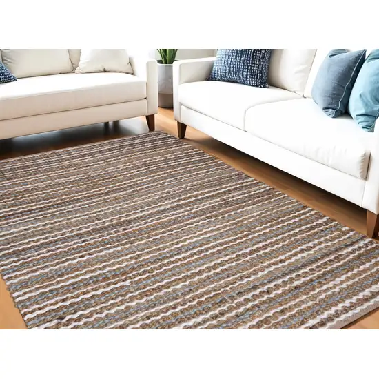 Brown White And Gray Jute Striped Hand Woven Area Rug Photo 1