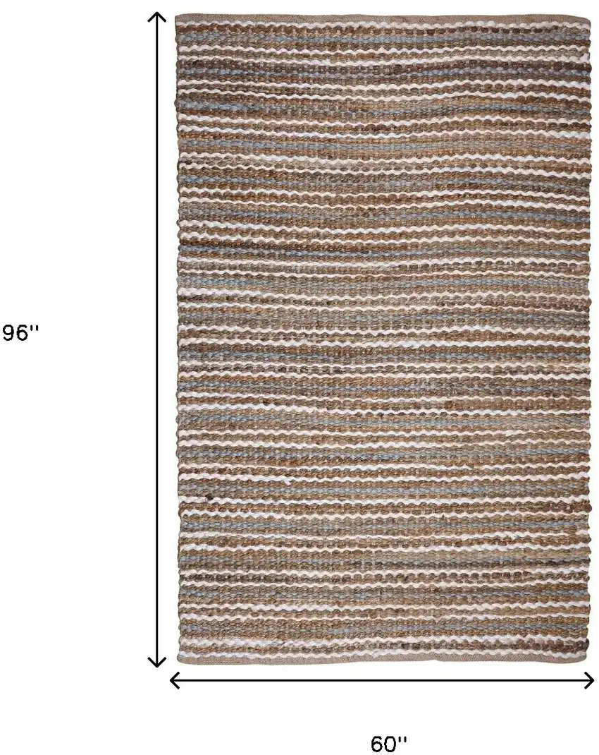 Brown White And Gray Jute Striped Hand Woven Area Rug Photo 5