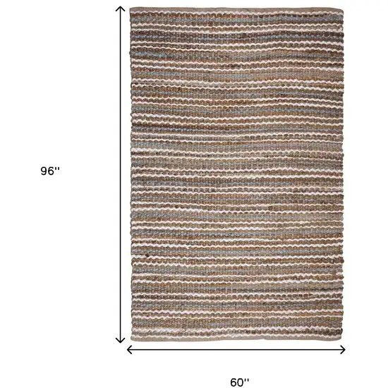 Brown White And Gray Jute Striped Hand Woven Area Rug Photo 5