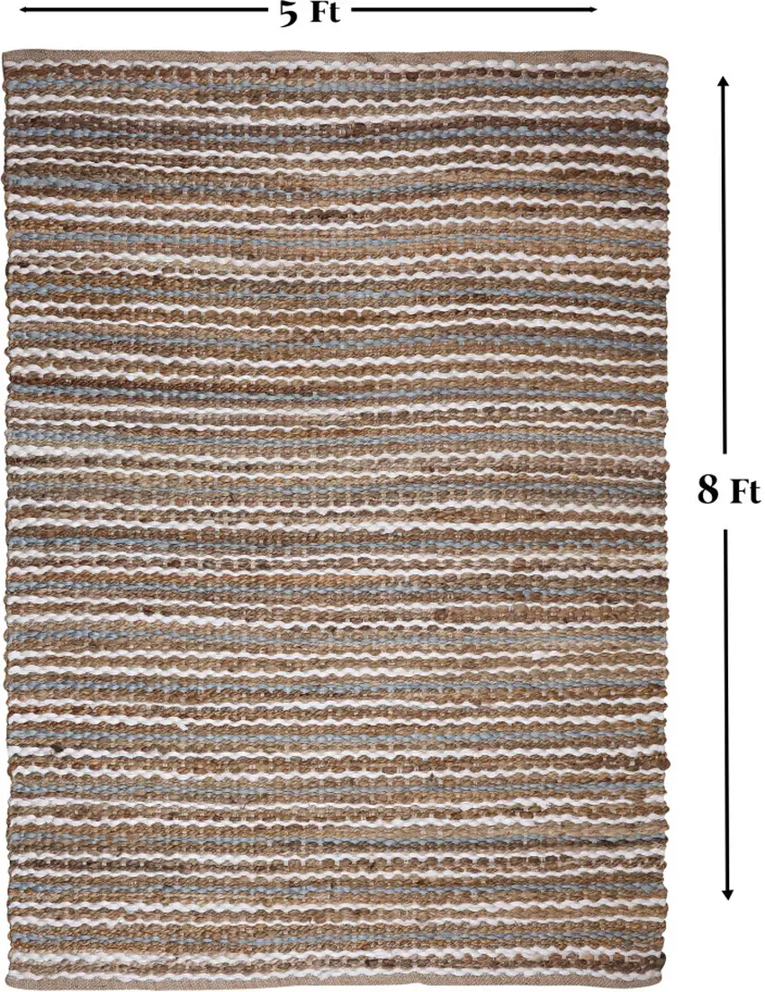 Brown White And Gray Jute Striped Hand Woven Area Rug Photo 6