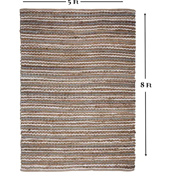 Brown White And Gray Jute Striped Hand Woven Area Rug Photo 6