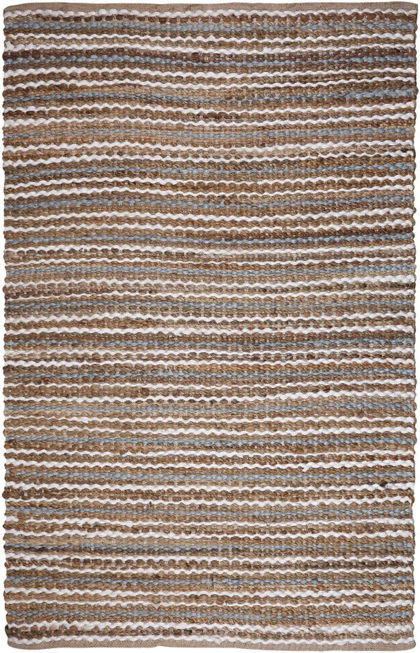Brown White And Gray Jute Striped Hand Woven Area Rug Photo 3