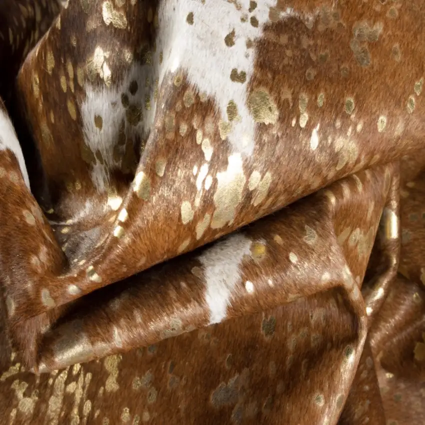 Brown White and Gold Natural Cowhide Area Rug Photo 2