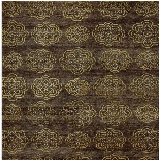Brown Yellow And Gold Floral Hand Knotted Area Rug Photo 3