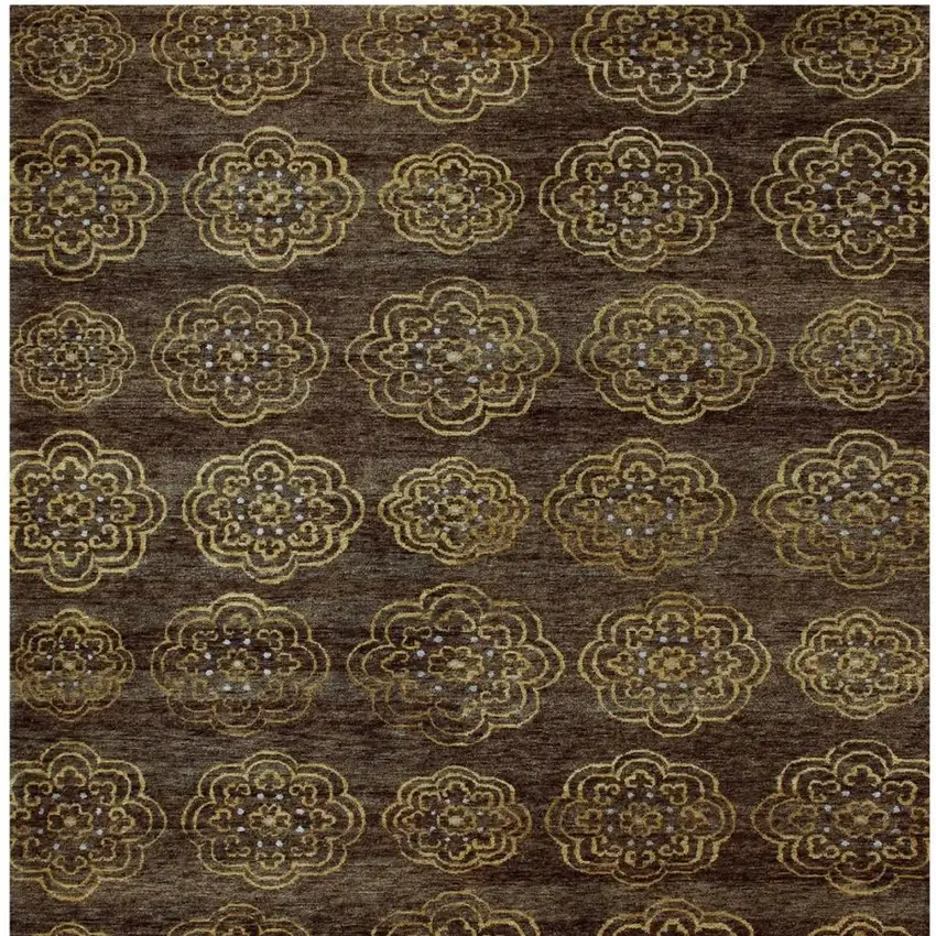 Brown Yellow And Gold Floral Hand Knotted Area Rug Photo 3