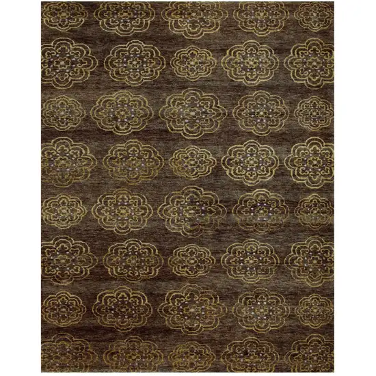 Brown Yellow And Gold Floral Hand Knotted Area Rug Photo 4