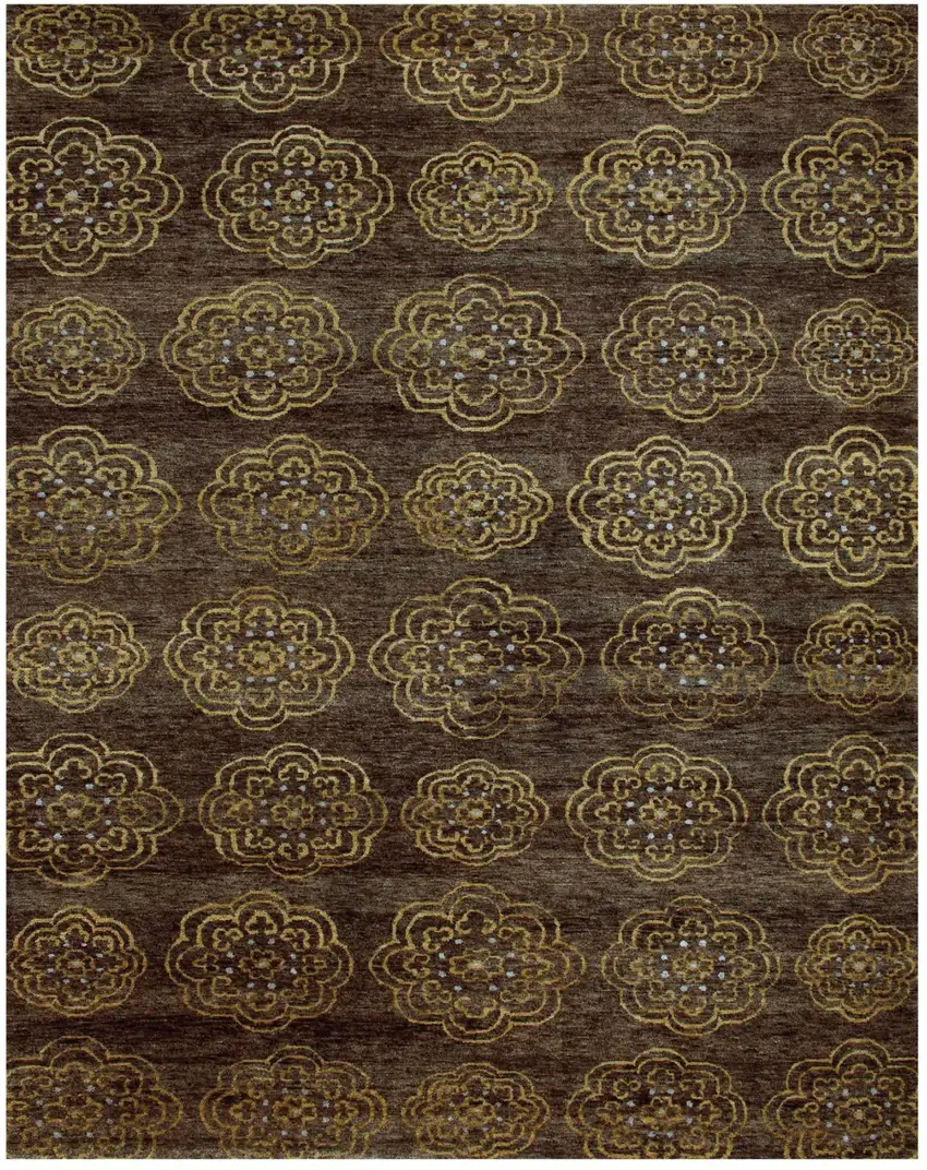 Brown Yellow And Gold Floral Hand Knotted Area Rug Photo 4