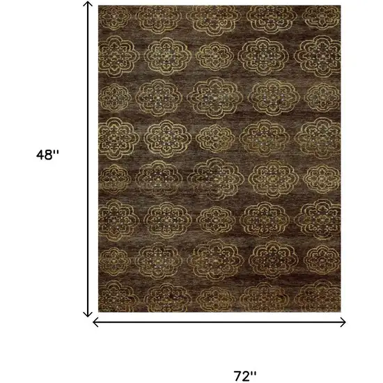 Brown Yellow And Gold Floral Hand Knotted Area Rug Photo 5