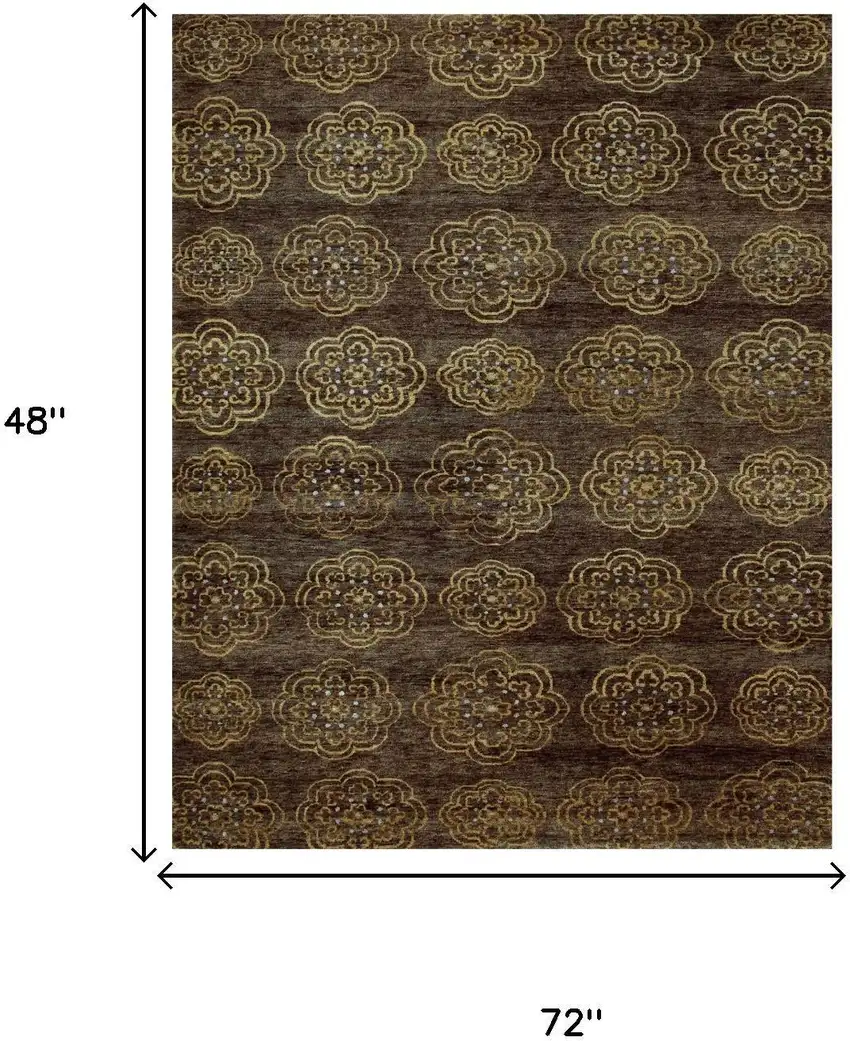 Brown Yellow And Gold Floral Hand Knotted Area Rug Photo 5