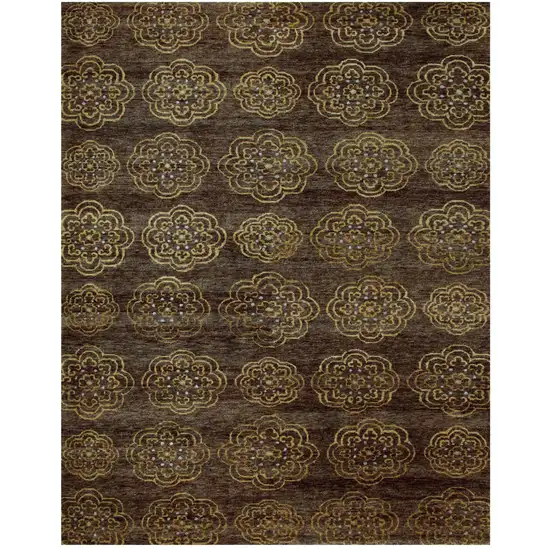 Brown Yellow And Gold Floral Hand Knotted Area Rug Photo 2
