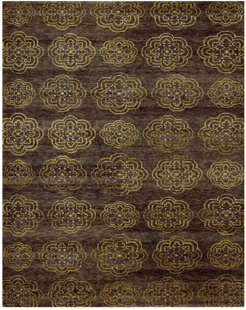 Brown Yellow And Gold Floral Hand Knotted Area Rug Photo 2