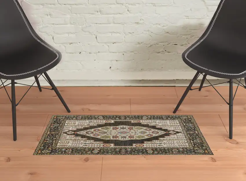 Brown Yellow And Green Wool Floral Hand Knotted Distressed Stain Resistant Area Rug With Fringe Photo 3