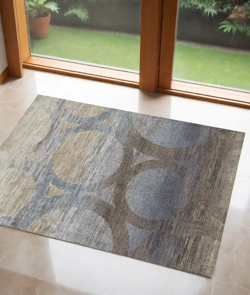 Brown and Beige Abstract Area Rug Photo 1