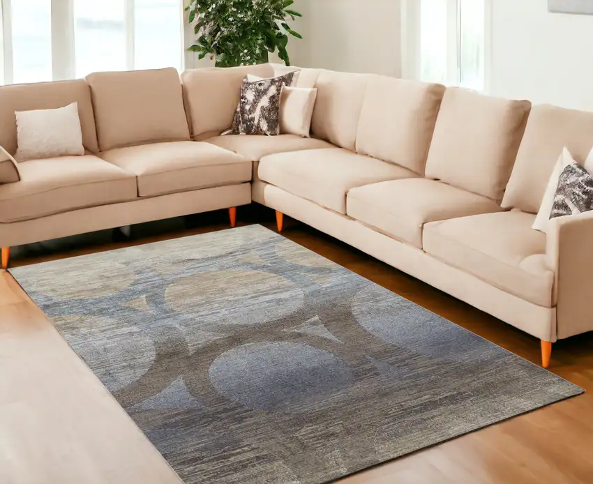 Brown and Beige Abstract Area Rug Photo 1