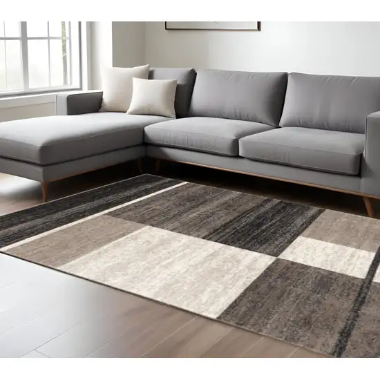 Brown And Beige Abstract Blocks Area Rug Photo 1