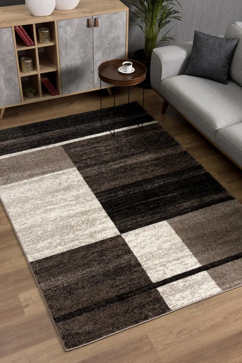Brown and Beige Abstract Blocks Area Rug Photo 3