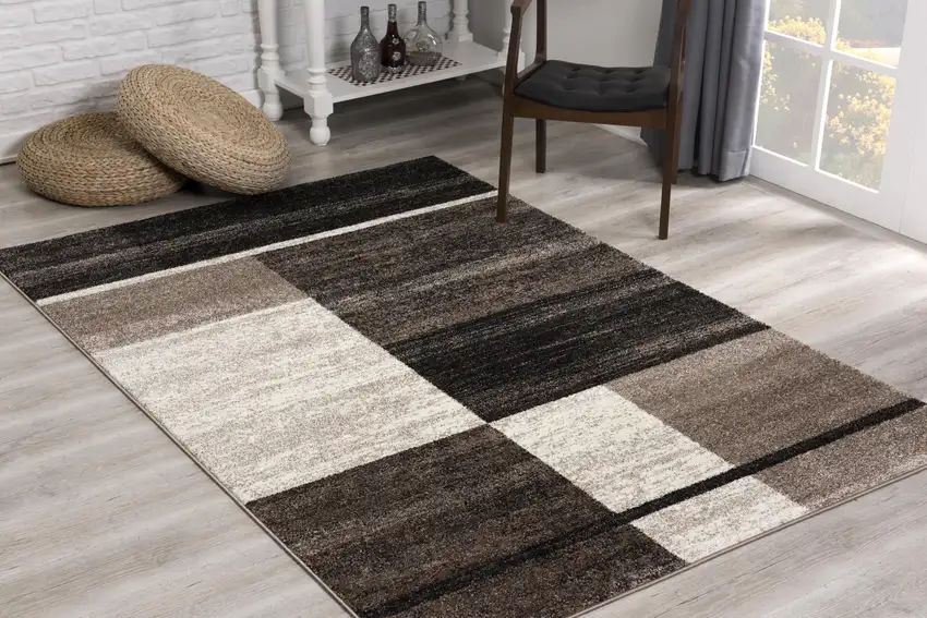 Brown and Beige Abstract Blocks Area Rug Photo 4