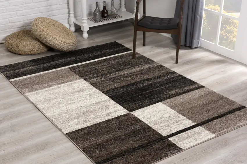 Brown and Beige Abstract Blocks Area Rug Photo 4