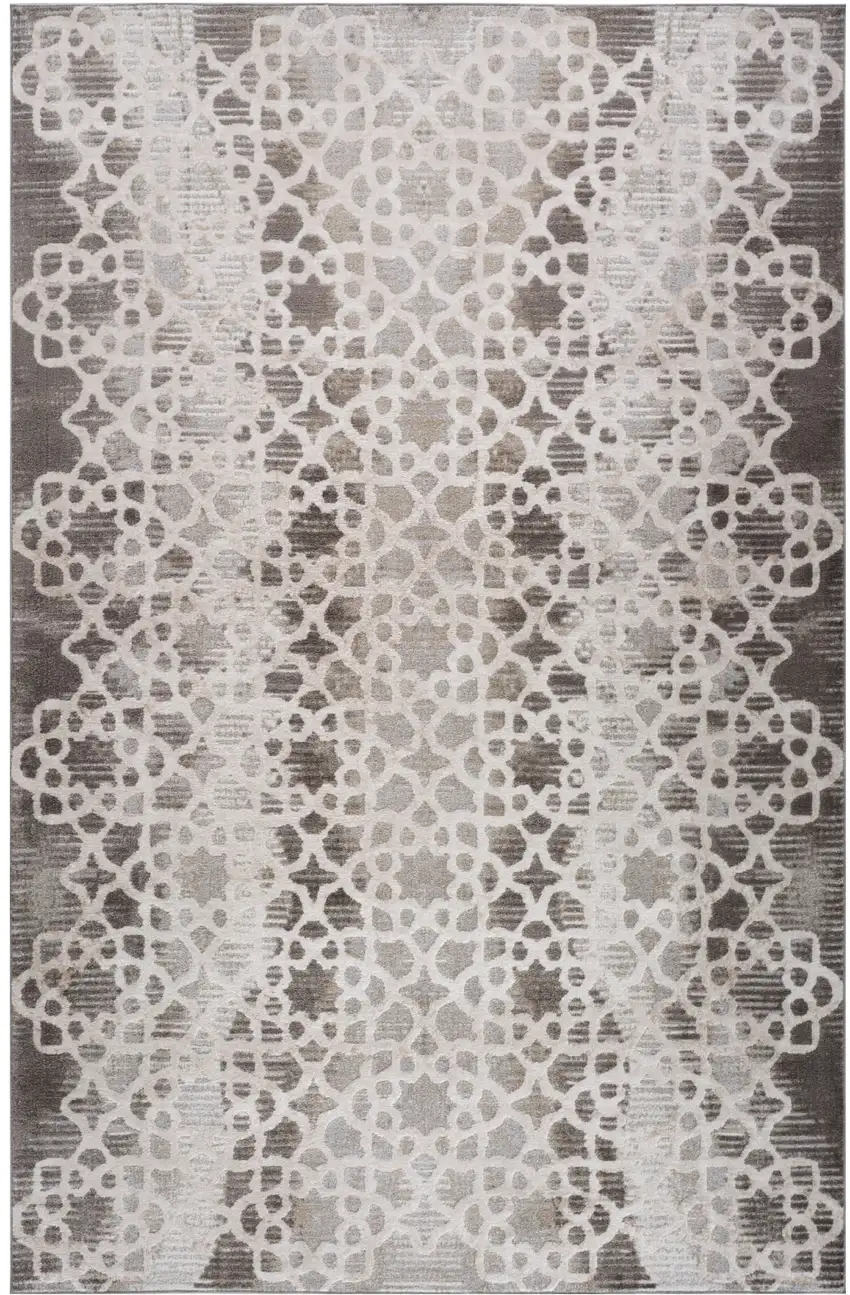 Brown and Beige Abstract Distressed Area Rug Photo 2