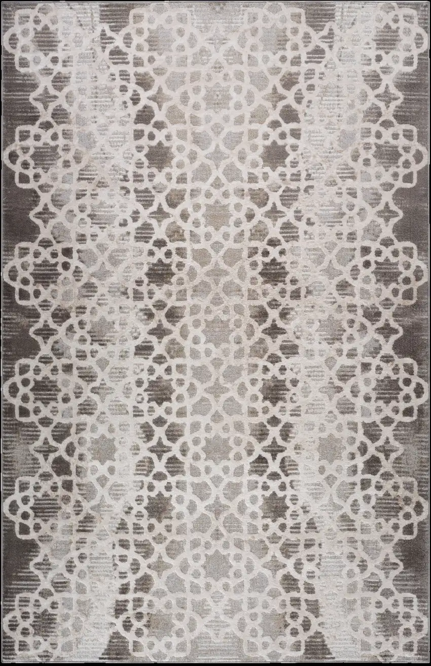 Brown and Beige Abstract Distressed Area Rug Photo 3