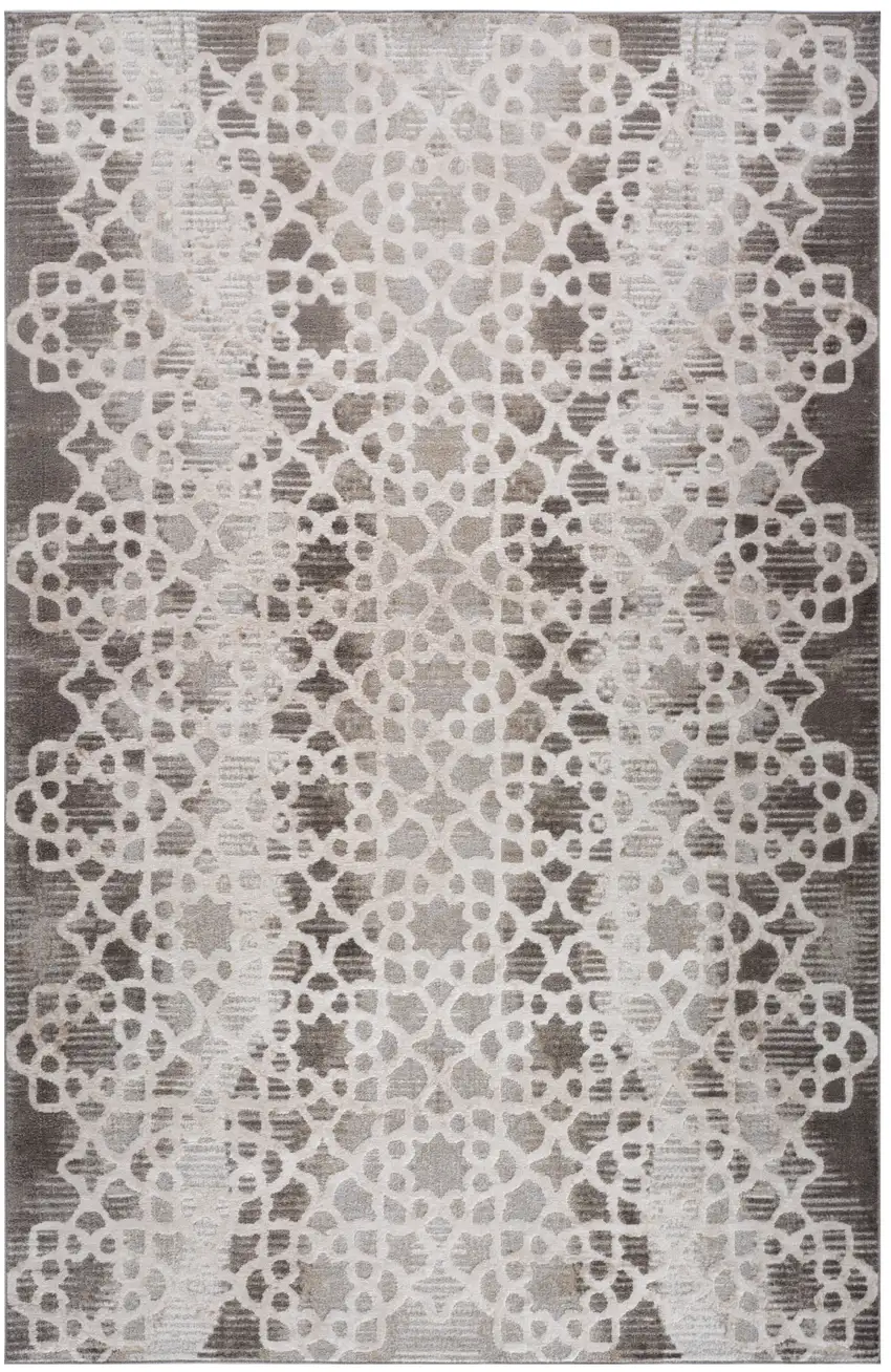 Brown and Beige Abstract Distressed Area Rug Photo 2