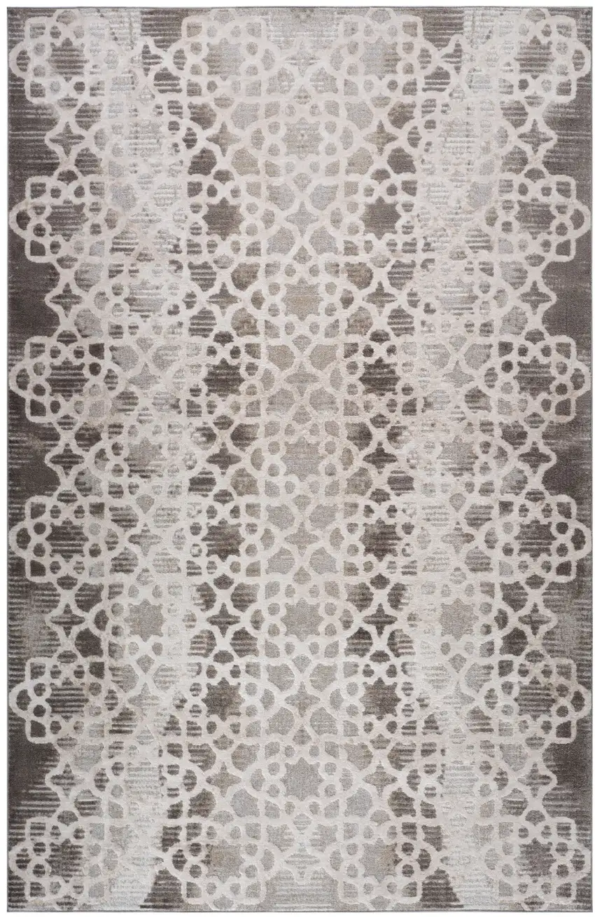 Brown and Beige Abstract Distressed Area Rug Photo 3
