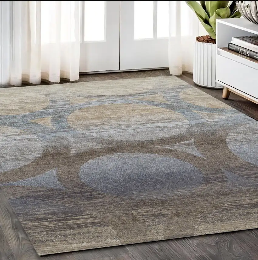Brown and Beige Abstract Geometric Area Rug Photo 1