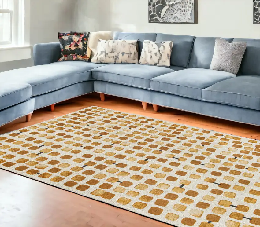 Brown and Beige Geometric Non Skid Area Rug Photo 1