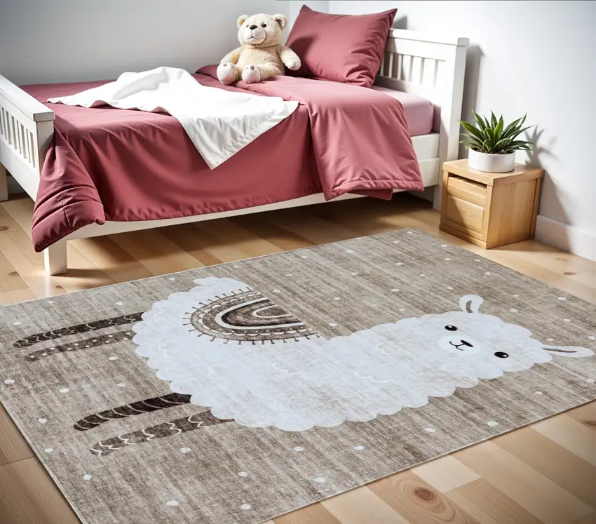 Brown and Beige Juvenile Animals Youthful Area Rug Photo 1