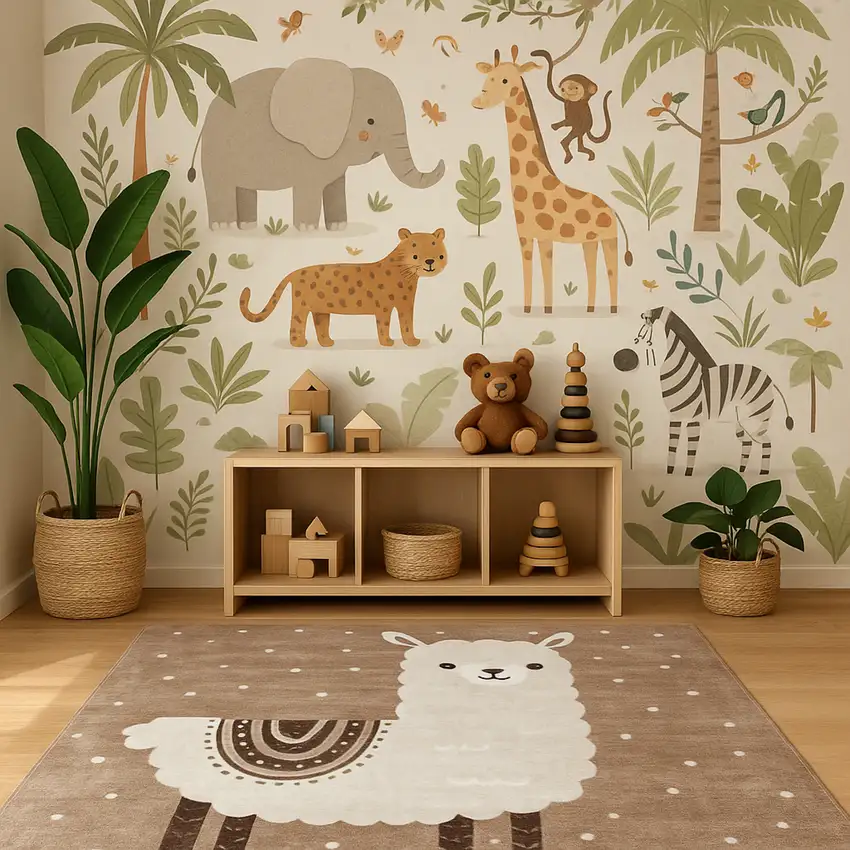 Brown and Beige Juvenile Animals Youthful Area Rug Photo 8