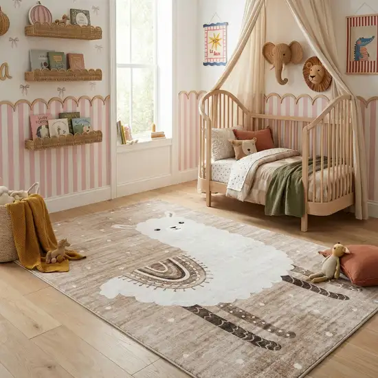 Brown and Beige Juvenile Animals Youthful Area Rug Photo 6