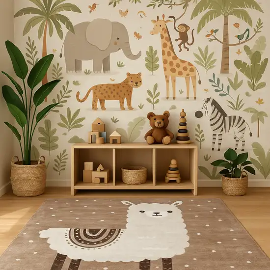 Brown and Beige Juvenile Animals Youthful Area Rug Photo 7