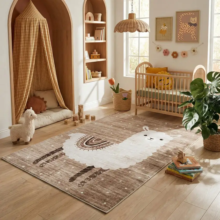 Brown and Beige Juvenile Animals Youthful Area Rug Photo 5