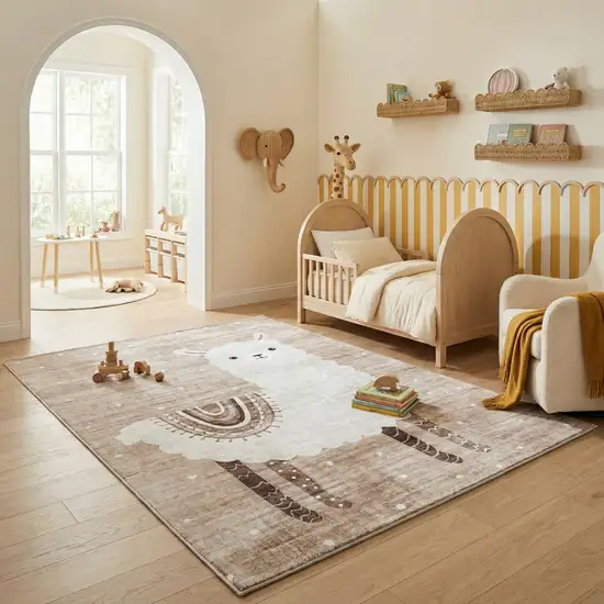 Brown and Beige Juvenile Animals Youthful Area Rug Photo 7