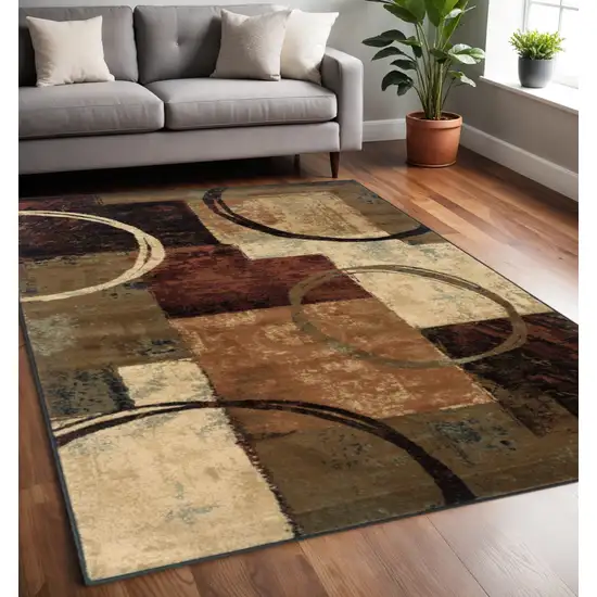 Brown And Black Abstract Geometric Area Rug Photo 1
