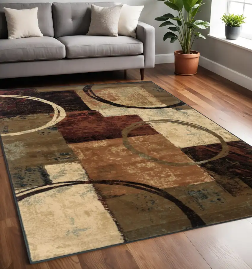 Brown And Black Abstract Geometric Area Rug Photo 1