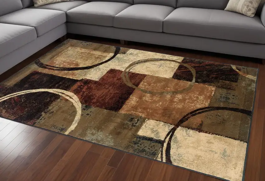 Brown And Black Abstract Geometric Area Rug Photo 1