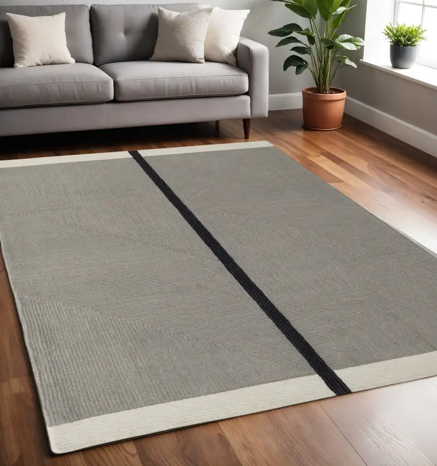 Black Gray And Taupe Abstract Geometric Hand Tufted Area Rug Photo 1