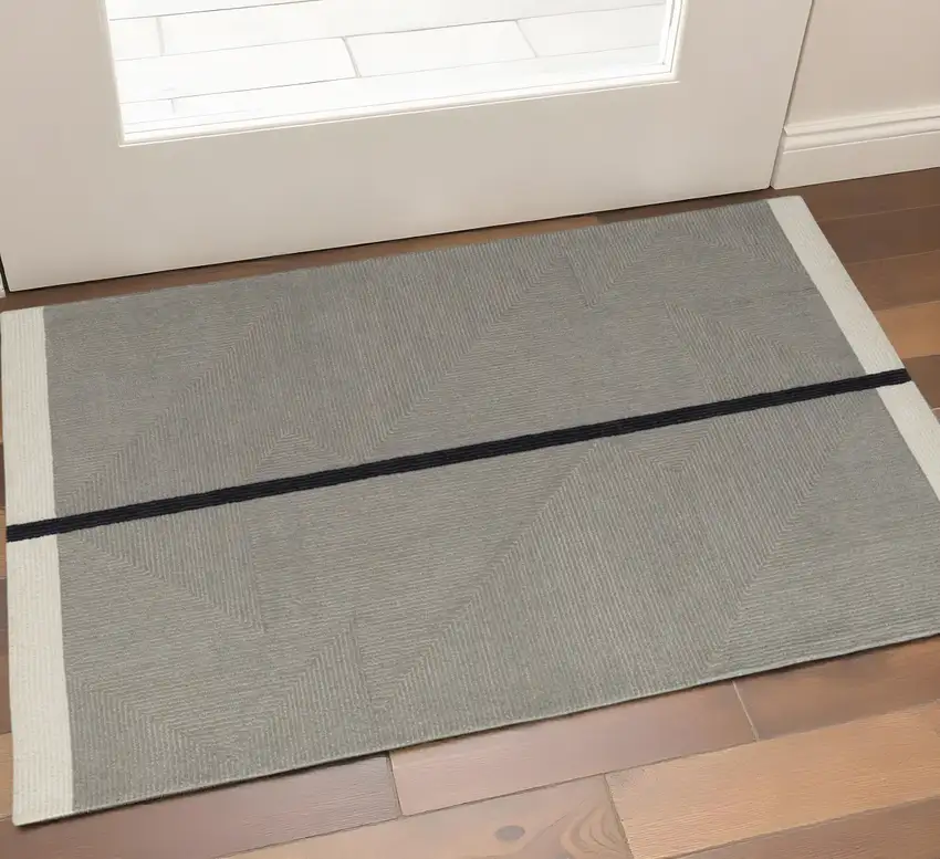 Black Gray And Taupe Abstract Geometric Hand Tufted Area Rug Photo 1