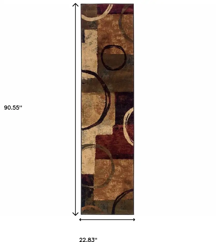 Brown and Black Abstract Geometric Runner Rug Photo 6