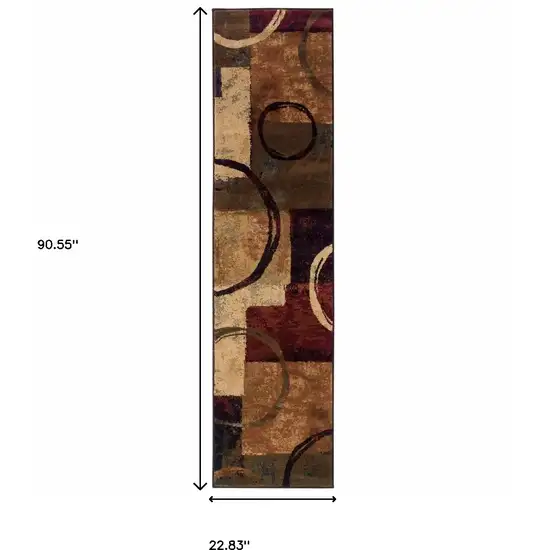 Brown and Black Abstract Geometric Runner Rug Photo 6