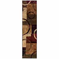 Photo of Brown and Black Abstract Geometric Runner Rug