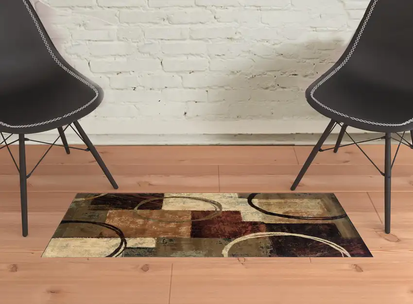 Brown and Black Abstract Geometric Scatter Rug Photo 5