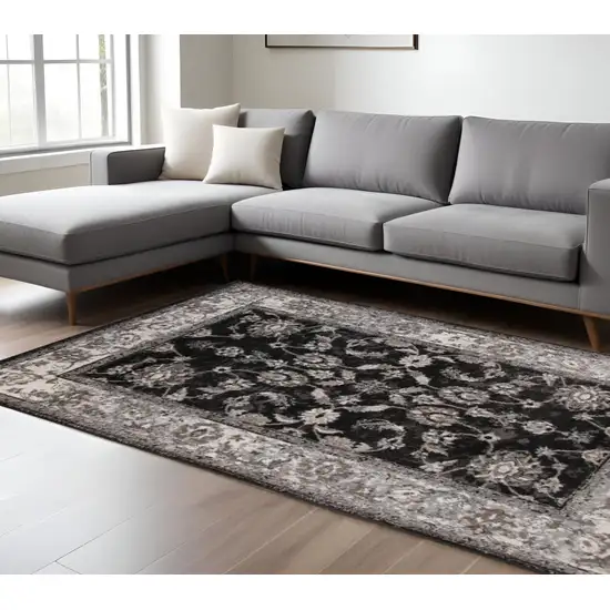 Ivory Black and Gray Oriental Power Loom Area Rug Photo 1