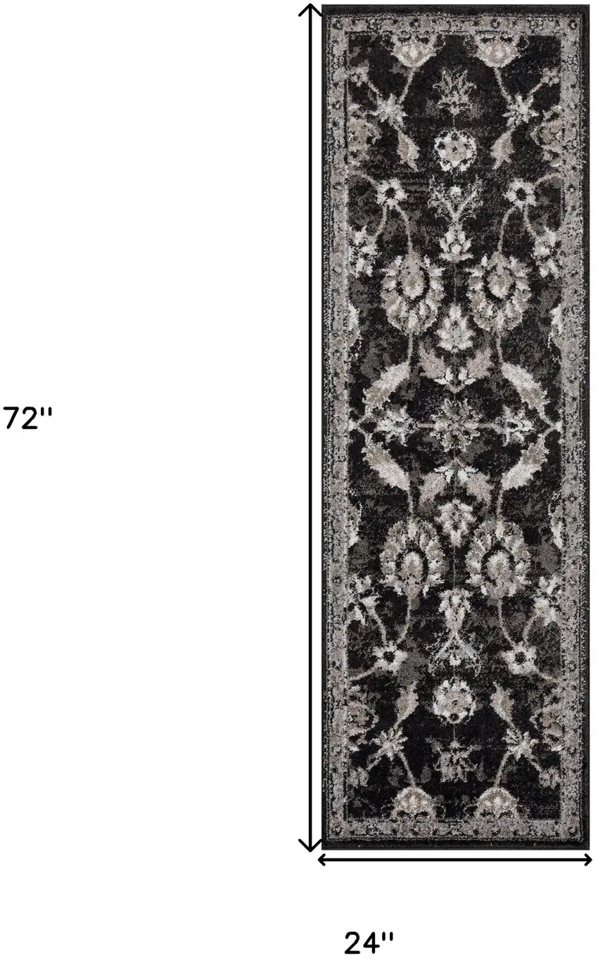 Brown and Black Oriental Power Loom Runner Rug Photo 6